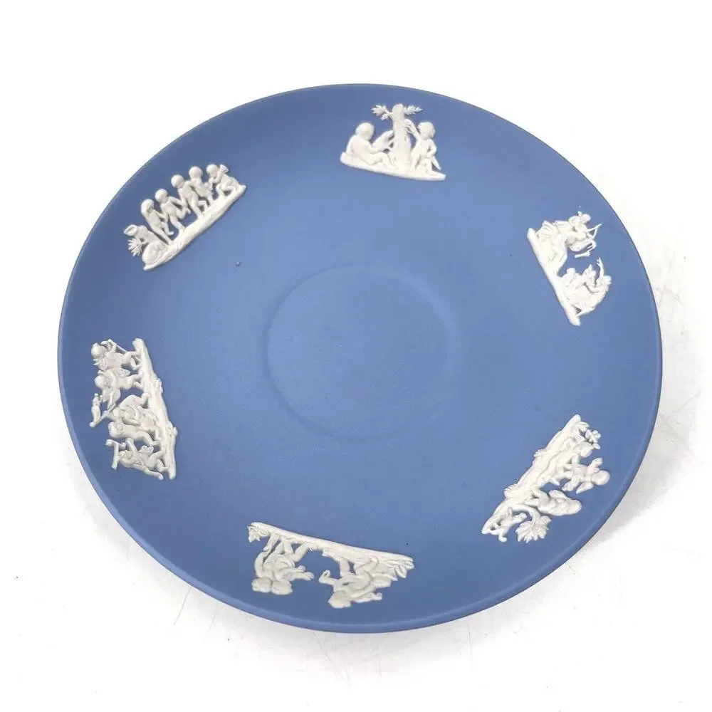 7 Pc Vintage Blue Wedgwood Jasperware Trinket Dishes Astray Plates Cup